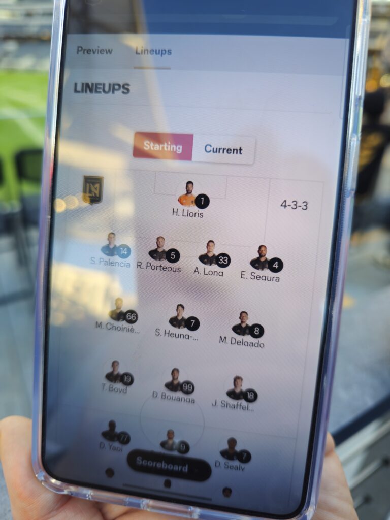 Lineup screen showing Son Heung-min and Denis Bouanga before kickoff