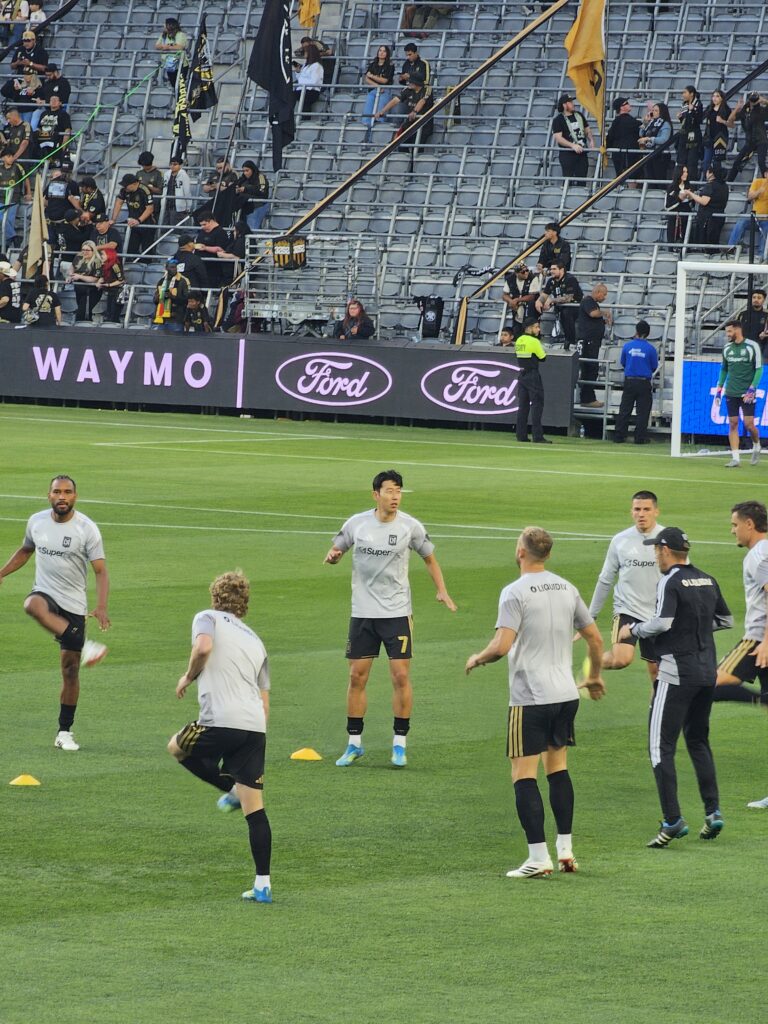 Son Heung-min warming up at LAFC BMO Stadium