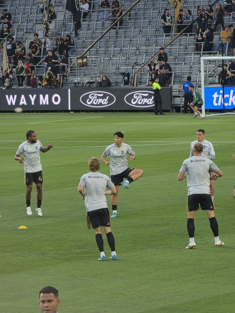 Son Heung-min warming up at LAFC BMO Stadium